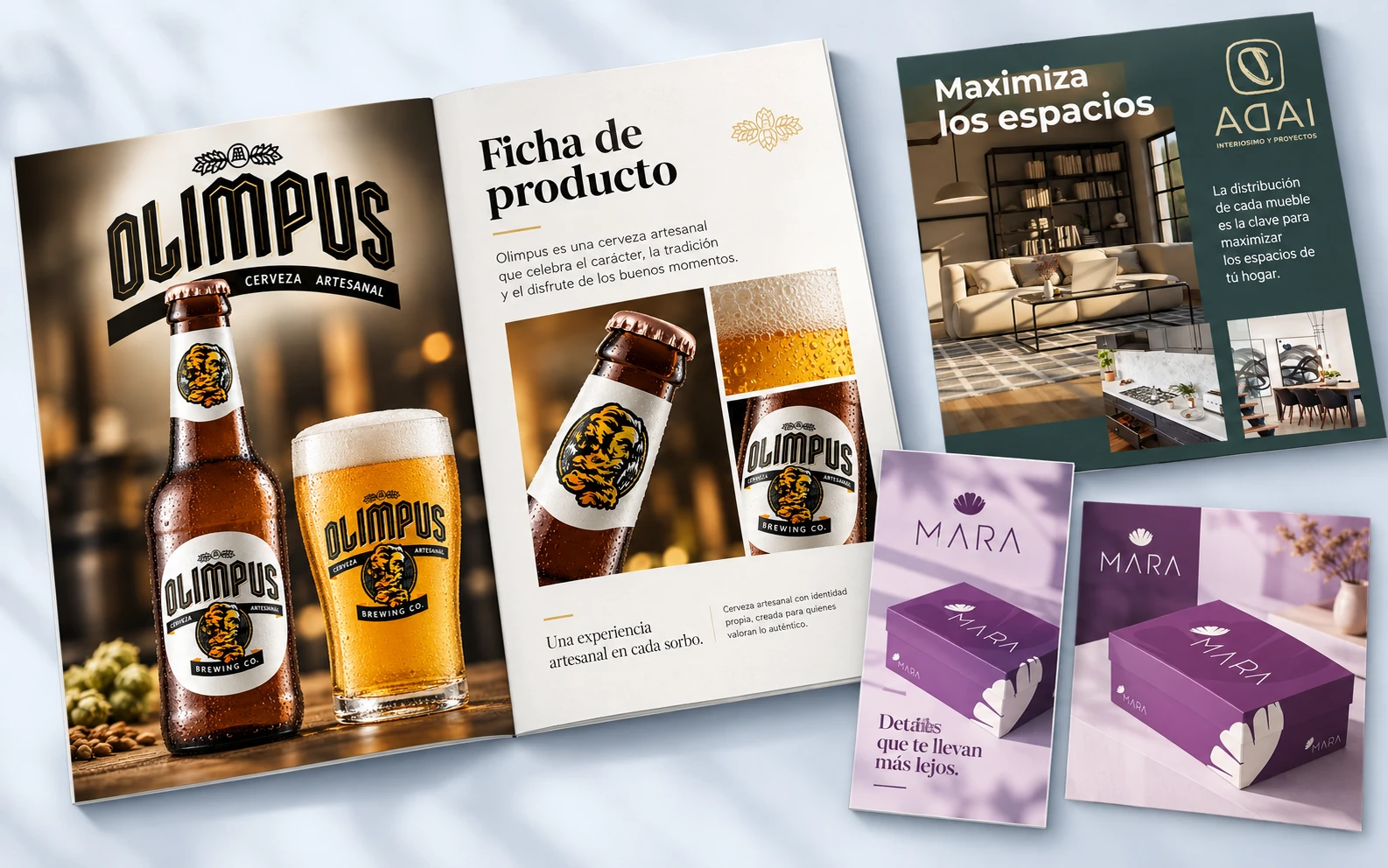 Kit con ficha de producto y piezas publicitarias de Olimpus, ADAI y MARA