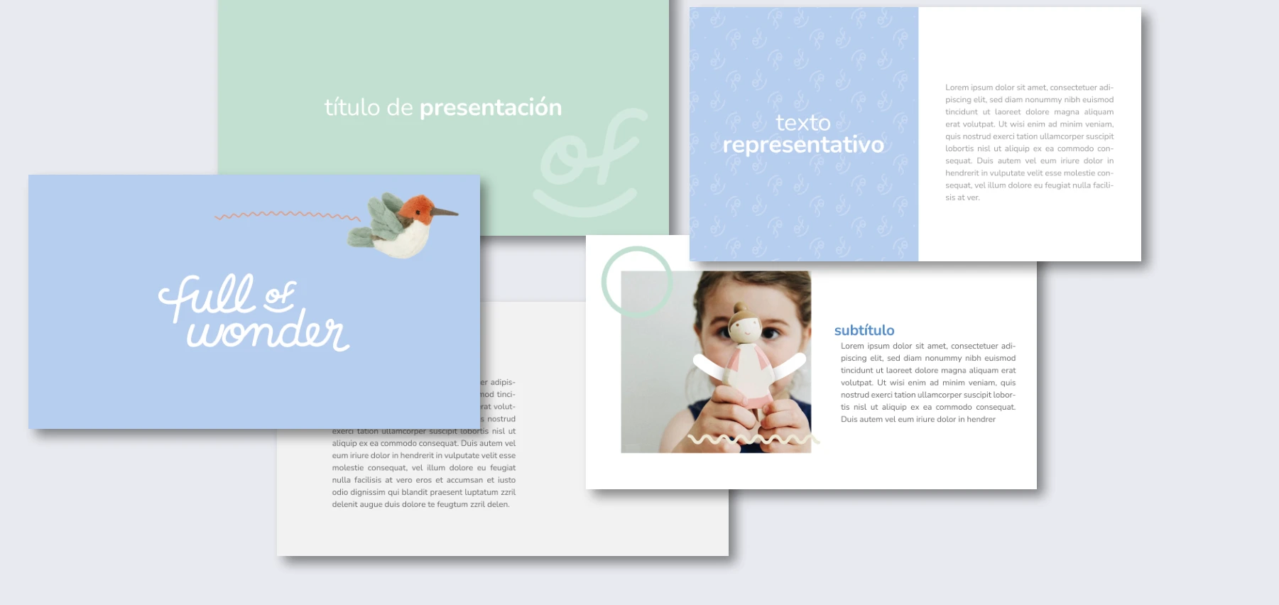 Diapositivas de la plantilla comercial Full of Wonder en pantalla